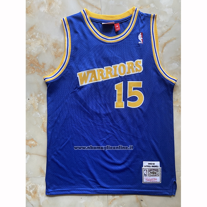 Maglia Golden State Warriors Latrell Sprewell No 15 Mitchell & Ness 1992-93 Blu